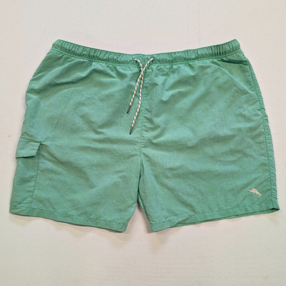 Tommy Bahama Relax Mens Green Swim Trunks Shorts Mesh Lined Elastic Waistband